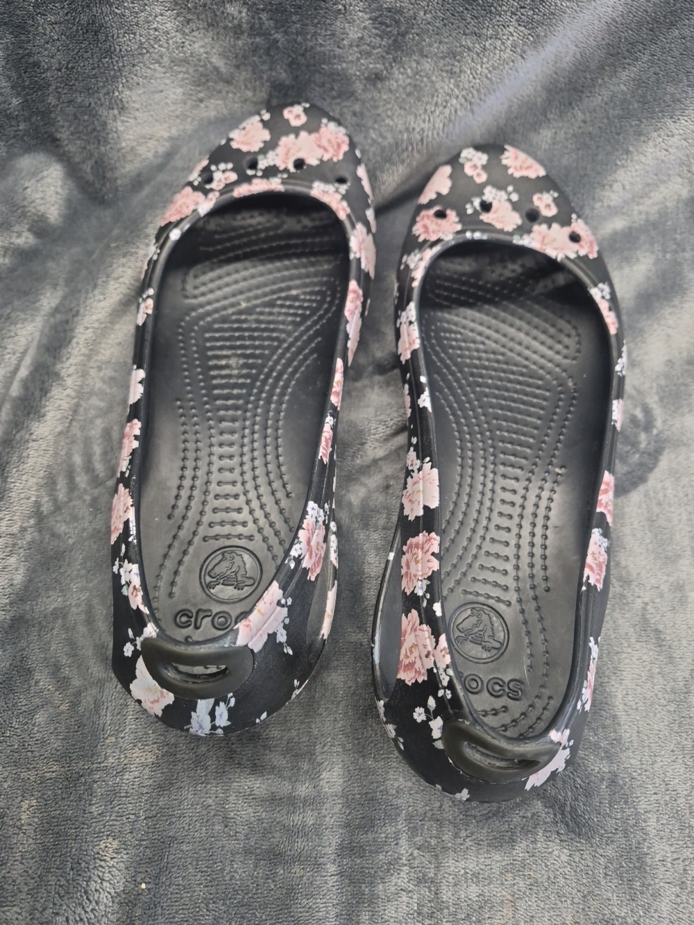 Crocs Kadee Shoes Womens Size 10 Black Floral Print Slip On Laura Ballerina Flat - Picture 8 of 11
